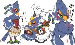  anthro avian bird blue_body blue_feathers blush breath_of_the_wild cross-popping_vein duo embarrassed feathers fluffy_chest humor male nintendo popemadara revali rito teba_(tloz) the_legend_of_zelda vein video_games white_body white_feathers 