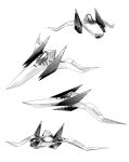  arwing commentary_request greyscale halftone highres monochrome multiple_views namagaki_yukina no_humans simple_background space_craft star_fox vehicle_focus white_background 