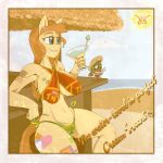  anthro anthrofied beach beverage bikini clothing cream_heart_(mlp) equid equine fan_character female hi_res mammal mature_female my_little_pony sanyo2100 seaside side-tie_bikini sitting solo swimwear 