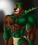  abs anthro bearzerker_(klr-rio) bottomwear clothed clothing digital_media_(artwork) for_a_head frankenstein fur halloween hi_res holidays humanoid klr-rio loincloth male mammal muscular muscular_male nipples not_furry solo standing stitch_(disambiguation) text ursid 