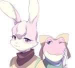  2girls :3 amanda_(star_fox) animal_ears animal_nose bandana bangs beige_fur blush body_fur bow brown_eyes bunny_ears closed_mouth colored_skin commentary_request eyebrows_visible_through_hair furry gloves green_shirt hair_bow half-closed_eye half-closed_eyes hand_on_own_face hand_up happy light_blush looking_at_another looking_to_the_side lucy_hare multicolored multicolored_skin multiple_girls namagaki_yukina one_eye_closed open_mouth pink_fur pink_skin purple_eyes rabbit_girl shiny shiny_hair shirt short_hair simple_background smile star_fox two-tone_skin upper_body white_background white_gloves yellow_bow yellow_shirt 