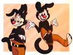  2020 3_toes 4_fingers animaniacs anthro barefoot black_body black_fur clothed clothing digital_media_(artwork) fingers fur gloves handwear hi_res inkblot male mammal open_mouth pawpads plaguedogs123 smile solo teeth toes tongue topless warner_brothers white_clothing white_gloves yakko_warner 