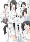  2girls black_hair black_legwear blush breasts cat cat_tail cellphone closed_eyes crossed_arms crying crying_with_eyes_open eyebrows_visible_through_hair fake_pregnancy hat heavy_breathing highres kitano_(zekkyon) large_breasts long_hair multiple_girls nose_blush nurse nurse_cap open_mouth original osawa_(zekkyon) phone ponytail short_hair smartphone smile surprised tail tears thighhighs tied_hair translation_request white_legwear wide-eyed zekkyon 