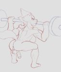  anthro back_muscles balls breasts breath canid canine canis crouching dumbell exercise female flaccid fours_(artist) genitals gynomorph hi_res intersex mammal muscular muscular_anthro muscular_arms muscular_female panting penis side_boob solo squats vargas_(fours) warg_(fours) weightlifting wolf workout 