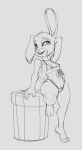  anthro bikini buckteeth christmas_present clothing disney female fours_(artist) genitals hand_behind_head hi_res judy_hopps lagomorph leporid mammal on_one_leg pussy rabbit short_stack sitting_on_object smile solo standing swimwear teeth topwear vest zootopia 