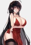  azur_lane breast_hold dress ki-san no_bra stockings taihou_(azur_lane) thighhighs 