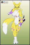  angry anthro belly canid canine chest_tuft digimon digimon_(species) digitigrade female fours_(artist) fox fur hi_res looking_at_viewer mammal muscular muscular_anthro muscular_arm muscular_female muscular_legs nipples pink_nipples pubes renamon solo tuft white_belly yellow_body yellow_fur 