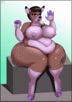 2021 anthro big_breasts big_butt black_nose breasts brown_eyes butt cervid digital_media_(artwork) female gesture hooves looking_at_viewer mammal microphone nude open_mouth overweight overweight_anthro overweight_female purple_hooves simple_background solo tatemil thick_thighs waving wide_hips 