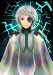  1boy black_eyes circuit closed_mouth cyberpunk cyborg grey_hair highres male_focus original science_fiction see-through smile solo turtleneck yuna_kagachi 