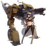  1girl a-15_salamander beret black_hair boots closed_eyes coat full_body grin hat highlights highres last_origin lowleg lowleg_pants mar10 mecha multicolored_hair official_art pants red_hair smile solo tachi-e transparent_background two-tone_hair walker 