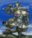  2020 abs anthro big_breasts big_muscles breasts cloudy_sky felid female flexing flexing_bicep fur genitals hi_res huge_breasts huge_muscles huge_nipples humanoid_genitalia humanoid_pussy lion macro mammal muscular muscular_anthro muscular_arms muscular_female muscular_legs nipples outside pantherine pink_nipples pubic_mound pussy solo standing tan_body tan_fur xatanlion 