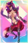  anthro armor big_breasts body_armor breasts canid canine canis digital_media_(artwork) female fur hair heterochromia hi_res leonifa looking_at_viewer mammal simple_background smile solo witchblade wolf 