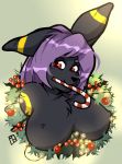  anthro big_breasts breasts candy candy_cane christmas chubby_female cute_face decoration dessert eeveelution female food food_in_mouth hair harald_horfager hi_res holidays looking_at_viewer mara_(king_pangolin) nintendo pok&eacute;mon pok&eacute;mon_(species) purple_hair red_eyes shaded slightly_chubby solo umbreon video_games 
