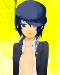  1girl blue_eyes blue_hair breasts cabbie_hat hat highres jolin0323 looking_at_viewer persona persona_4 school_uniform shirogane_naoto short_hair solo yasogami_school_uniform 