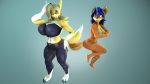  16:9 2020 3d_(artwork) amber_eyes angry anthro big_breasts black_body black_fur black_sclera blonde_hair blue_eyes blue_hair breasts canid canine carmelita_fox clothing digimon digimon_(species) digital_media_(artwork) duo ear_piercing fan_character female fox fur grey_background hair hi_res huge_breasts mammal mommyosha multicolored_body multicolored_fur multicolored_tail nude orange_body orange_fur piercing simple_background sly_cooper_(series) sony_corporation sony_interactive_entertainment sucker_punch_productions taomon topwear video_games white_body white_fur widescreen yellow_body yellow_fur 