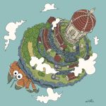  artist_name blue_background building cloud day from_above hermit_crab highres misato._(misato08280) original outdoors road scenery silo stairs tower tree 
