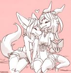  &lt;3 2019 anthro blush book bottomwear breasts canid canine canis clothed clothing dragon eyes_closed fluffy fluffy_tail fully_clothed hair holidays horn kameloh long_hair mammal navel non-mammal_breasts open_mouth open_smile pink_background romantic_couple scalie shorts simple_background sitting smile valentine&#039;s_day wolf 