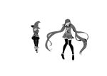  2girls absurdres breasts collarbone commentary_request covering_face danganronpa_(series) danganronpa_v3:_killing_harmony ewa_(seraphhuiyu) faceless faceless_female full_body greyscale hair_ornament hair_scrunchie harukawa_maki hat highres long_hair long_sleeves low_twintails medium_breasts miniskirt monochrome multiple_girls pantyhose pleated_skirt sailor_collar scrunchie shoes short_hair simple_background skirt thighhighs twintails very_long_hair white_background witch_hat yumeno_himiko zettai_ryouiki 