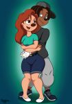  anthro canid canine clothing disney dreadlocks duo female goof_troop hair hat headgear headwear hi_res hug hugging_from_behind lucas_(character) male male/female mammal mrbooblover red_hair roxanne_(goof_troop) 