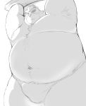  2021 anthro ashigara belly bulge clothing hi_res kemono kwzu male mammal monochrome navel nipples overweight overweight_anthro overweight_male simple_background sketch solo tokyo_afterschool_summoners underwear ursid video_games white_background 