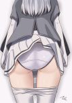  ass corset highres kantai_collection long_hair panties pantyhose pantyhose_pull puffy_short_sleeves puffy_sleeves sailor_collar short_sleeves silver_hair skirt skirt_lift suzutsuki_(kantai_collection) t2r underwear 