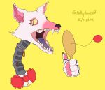  ambiguous_gender animatronic anthro bloodshot_eyes bow_tie canid canine collar disembodied_hand disembodied_head eyelashes fangs five_nights_at_freddy&#039;s five_nights_at_freddy&#039;s_2 five_nights_at_freddy&#039;s_world fox fur green_eyes happy machine mammal mangle_(fnaf) milkydraws8 paddle_ball pawpads paws pink_body pink_fur purple_tongue robot sharp_teeth simple_background smile teeth tongue vein video_games wide_eyed wire yellow_background yellow_eyes 