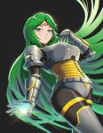  1girl absurdres armor bodysuit breasts burnt_green_tea gloves green_eyes green_hair highres jewelry kid_icarus kid_icarus_uprising large_breasts long_hair looking_at_viewer palutena simple_background smile solo super_smash_bros. very_long_hair 