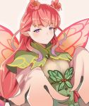  1girl bangs breasts closed_mouth fairy fairy_wings fire_emblem fire_emblem_heroes flower long_hair long_sleeves looking_at_viewer mirabilis_(fire_emblem) pink_hair pointy_ears purple_eyes rem_sora410 sleeves_past_wrists small_breasts solo wings 