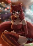  animal_humanoid casimira_(orannis0) christmas clothing crimsonkarma drill_curls eyewear female fluffy fluffy_tail glasses green_eyes hair hi_res holidays humanoid legwear mammal mammal_humanoid rodent rodent_humanoid sciurid sciurid_humanoid solo squirrel_humanoid stockings 