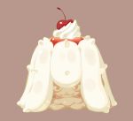  brown_background cherry commentary_request donuttypd food fruit gen_7_pokemon mareanie no_humans pokemon pudding shiny simple_background spikes still_life whipped_cream 