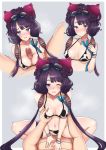  1boy 1girl bangs bare_shoulders bikini blue_eyes blush breast_squeeze breasts censored cleavage collarbone cowgirl_position dain_(bishop_m) fate/grand_order fate_(series) girl_on_top goggles goggles_on_head hetero katsushika_hokusai_(fate/grand_order) katsushika_hokusai_(swimsuit_saber)_(fate) large_breasts long_hair looking_at_viewer mosaic_censoring multiple_views navel nipples open_mouth paizuri penis purple_hair sex sidelocks smile spread_legs straddling swimsuit vaginal 