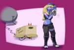  absurd_res air_tank anthro aries_passadar blonde_hair box canid canine canis clothing duo female fox hair hi_res hose male male/female mammal note slavman_(artist) wolf 