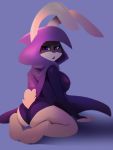  3:4 annoyed anthro big_breasts breasts bunny_raven butt cape cartoon_network clothed clothing cotton_tail dc_comics feet female floppy_ears fur general-irrelevant glare hi_res hood kneeling lagomorph leporid looking_at_viewer lop_ears mammal rabbit raven_(dc) side_butt simple_background solo teen_titans teen_titans_(television_series) teen_titans_go! white_body white_fur 