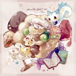  ampharos book candy_wrapper coco7 commentary cushion gen_2_pokemon gen_4_pokemon gen_5_pokemon lamp no_humans number pachirisu pokemon pokemon_(creature) star_(symbol) whimsicott 