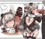  1boy 1girl after_fellatio amatsukaze_(kantai_collection) assertive_female bar_censor blush breasts brown_dress censored cheek_press closed_eyes commentary_request cum cum_in_mouth cumdrip dress erection eyebrows_visible_through_hair fang fellatio fingering garter_straps gloves hair_tubes hairband handjob hat heart hetero highres huge_penis kantai_collection konoshige_(ryuun) lifebuoy long_hair looking_at_viewer masturbation mini_hat multiple_views nipples no_bra no_panties open_clothes open_dress open_mouth oral penis penis_on_face pussy_juice sailor_dress saliva short_dress silver_hair simple_background single_glove skin_fang small_breasts smoke solo_focus spoken_heart striped striped_legwear sweat thighhighs two_side_up veins veiny_penis white_gloves yellow_eyes 