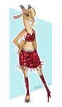  2019 absurd_res antelope anthro blonde_hair blue_background bottomwear bovid clothed clothing disney eeviart female fully_clothed gazelle gazelle_(zootopia) hair hi_res horn mammal midriff simple_background skirt solo white_background zootopia 
