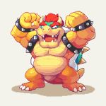 1:1 bowser fangs featureless_crotch flexing green_body green_skin hair koopa male mario_bros muscular muscular_male nintendo open_mouth ozuron red_hair reptile scalie shell slightly_chubby smile solo turtle video_games yellow_body yellow_skin 