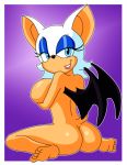  anthro breasts butt_pose chiropteran female hi_res kneeling looking_at_viewer looking_back mammal nude pervyangel pose rouge_the_bat side_boob solo sonic_the_hedgehog_(series) wings 