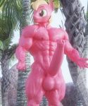  3d_(artwork) abs absurd_res animal_genitalia animal_penis balls big_balls big_macintosh_(mlp) big_muscles big_penis blonde_hair bottomwear clothing dashie116 digital_media_(artwork) english_text equid equine equine_penis erection friendship_is_magic genitals green_eyes hair hasbro hi_res horse huge_balls huge_muscles huge_penis male mammal medial_ring muscular muscular_male my_little_pony nude palm_tree penis plant pony solo text tree vein veiny_muscles 