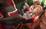  aliasing bed blush bondage brown_hair christmas dragalia_lost ippers long_hair purple_eyes tagme_(character) 