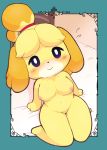  2020 animal_crossing anthro areaola areola bed biped black_eyes blonde_hair blush breasts canid canine canis cute_face domestic_dog female fur furniture genitals hair isabelle_(animal_crossing) kajiura looking_at_viewer looking_up mammal multicolored_body multicolored_fur navel nintendo nipples nude on_bed pink_areola pink_nipples pink_pussy pussy reclining shih_tzu sitting smile solo toy_dog two_tone_body two_tone_fur video_games white_body white_fur yellow_body yellow_fur 