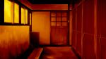  architecture bathroom commentary_request door east_asian_architecture indoors kajiji no_humans original scenery sunset window wooden_ceiling 