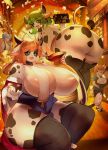  absurd_res anthro areola areola_slip bent_over big_breasts big_butt black_body black_fur blue_hair bovid bovine breasts butt cattle clothed clothing curvy_figure ear_piercing ear_ring female fingers fur green_hair group hair hi_res holstein_friesian_cattle horn huge_breasts huge_butt kemono kyuuri legwear long_hair looking_at_viewer looking_back mammal multicolored_body multicolored_fur open_mouth orange_hair piercing skimpy thick_thighs thigh_highs two_tone_body two_tone_fur voluptuous white_body white_fur young 