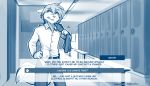  2021 7:4 ambiguous_gender anthro blue_and_white blush canid canine canis clothed clothing conditional_dnp dating_sim dialogue english_text hair hand_on_hip hi_res inside keidran locker locker_room looking_up mammal monochrome natani ponytail sketch solo text tom_fischbach twokinds webcomic wolf 