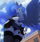  2021 bra breasts butt clothing cutie_mark dock equid female fingers friendship_is_magic hasbro hi_res horn legwear looking_at_viewer macro mammal my_little_pony ncmares outside princess_luna_(mlp) solo underwear winged_unicorn wings 