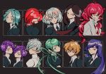  6+others amethyst_(houseki_no_kuni) androgynous antarcticite aqua_eyes aqua_hair black_background black_eyes black_hair blue_eyes blue_hair bort braid brown_eyes brown_hair character_request check_character crystal_hair diamond_(houseki_no_kuni) gem_uniform_(houseki_no_kuni) green_eyes green_hair grey_eyes grey_hair houseki_no_kuni jade_(houseki_no_kuni) lapis_lazuli_(houseki_no_kuni) long_hair multiple_others open_clothes open_shirt padparadscha_(houseki_no_kuni) phosphophyllite puffy_short_sleeves puffy_sleeves purple_eyes purple_hair red_eyes red_hair shinsha_(houseki_no_kuni) shirt short_hair short_sleeves siblings sparkle twins upper_body uzuta white_shirt zircon_(houseki_no_kuni) 