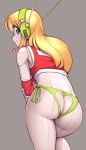  &lt;3 absurd_res android blonde_hair blue_eyes blush breasts butt butt_cutout cave_story clothed clothing curly_brace eyebrow_through_hair eyebrows female green_clothing green_panties green_underwear grey_background hair headphones heart_cutout hi_res humanoid long_hair looking_at_viewer looking_back machine nickleflick not_furry panties robot robot_humanoid side-tie_panties simple_background solo thick_thighs translucent translucent_hair underwear video_games 