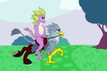  anthro avian bit_gag bridle dragon duo female feral foxyhunter friendship_is_magic gabby_(mlp) gag gryphon hasbro hi_res hoof_boots horseshoe looking_pleasured male my_little_pony mythological_avian mythology petplay ponyplay reins riding roleplay saddle simple_background spike_(mlp) tongue tongue_out wings 
