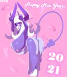  absurd_res anthro big_breasts bovid bovine breasts cattle clothing dress english_text female food footwear halo hi_res high_heels holidays horn lipstick looking_at_viewer makeup mammal marthedog new_year shoes side_boob solo text 