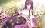  flowers long_hair open_shirt original purple_hair rose tagme_(artist) 